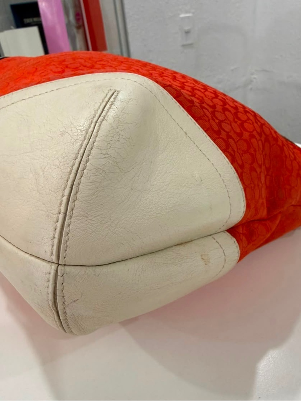 Y2K Coach Vintage Red Monogram Canvas Leather Hobo Shoulder Bag Purse #6800 - Picture 4 of 10